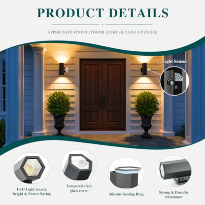 2Pack LED Outdoor Wall Lights