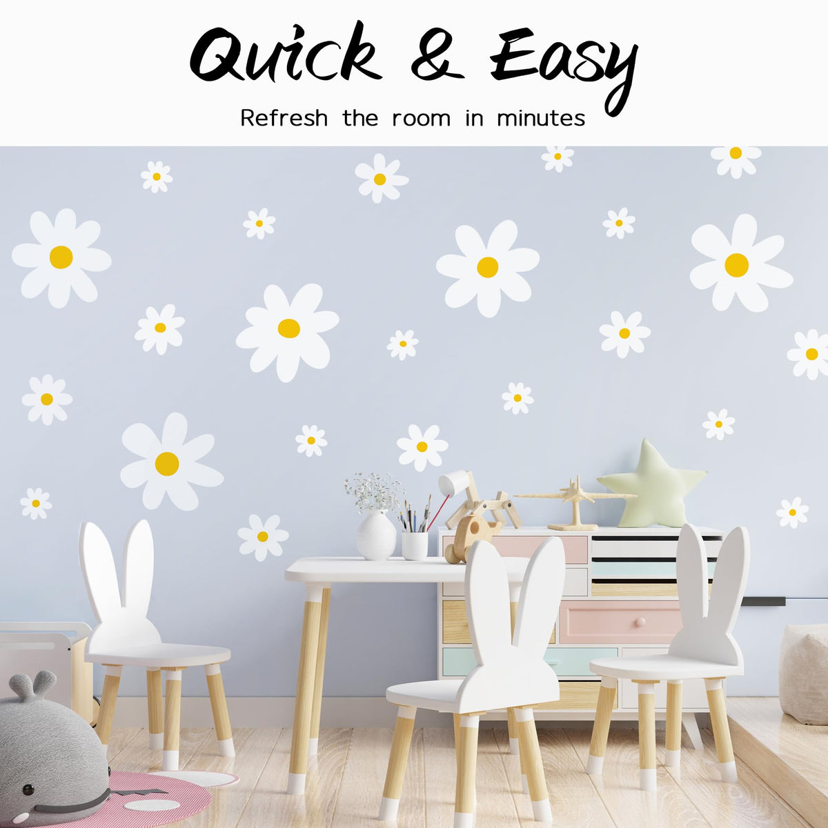 42 Pcs Large White Daisy Wall Decals (White)