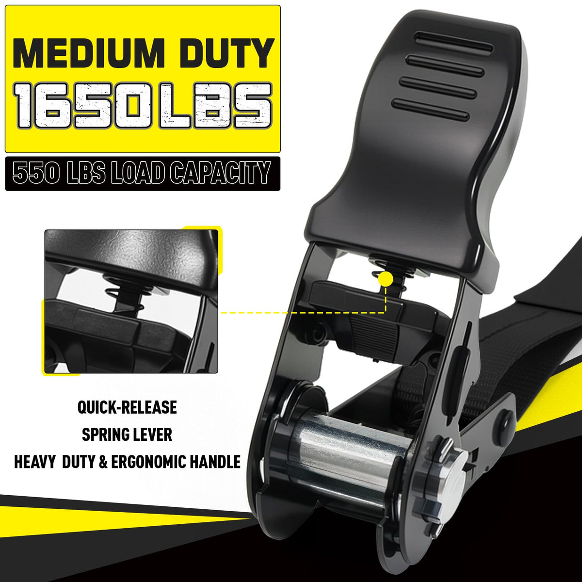 Ratchet Tie Down Straps 4pk 1" x15ft 1650lbs Motorcycle Tie Down Straps (Black / 1650LB - 15Ft)