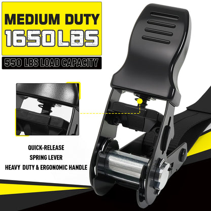Ratchet Tie Down Straps 4pk 1" x15ft 1650lbs Motorcycle Tie Down Straps (Black / 1650LB - 15Ft)