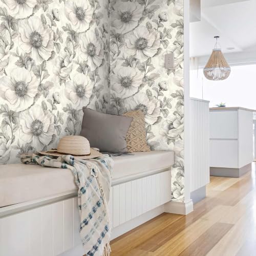 Gray Floral Peel and Stick Wallpaper