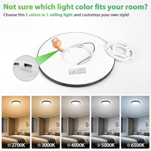 Black LED Flush Mount Ceiling Light Fixtures Dimmable 5CCT