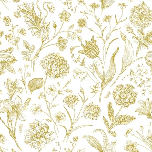 Line Flowers Peel and Stick Wallpaper Vintage Contact Paper