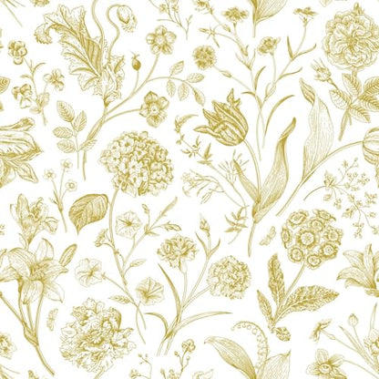 Line Flowers Peel and Stick Wallpaper Vintage Contact Paper
