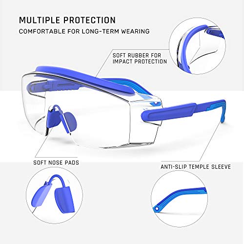 Anti fog Safety Glasses Over Glasses (Blue)