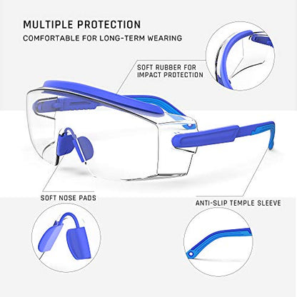 Anti fog Safety Glasses Over Glasses (Blue)