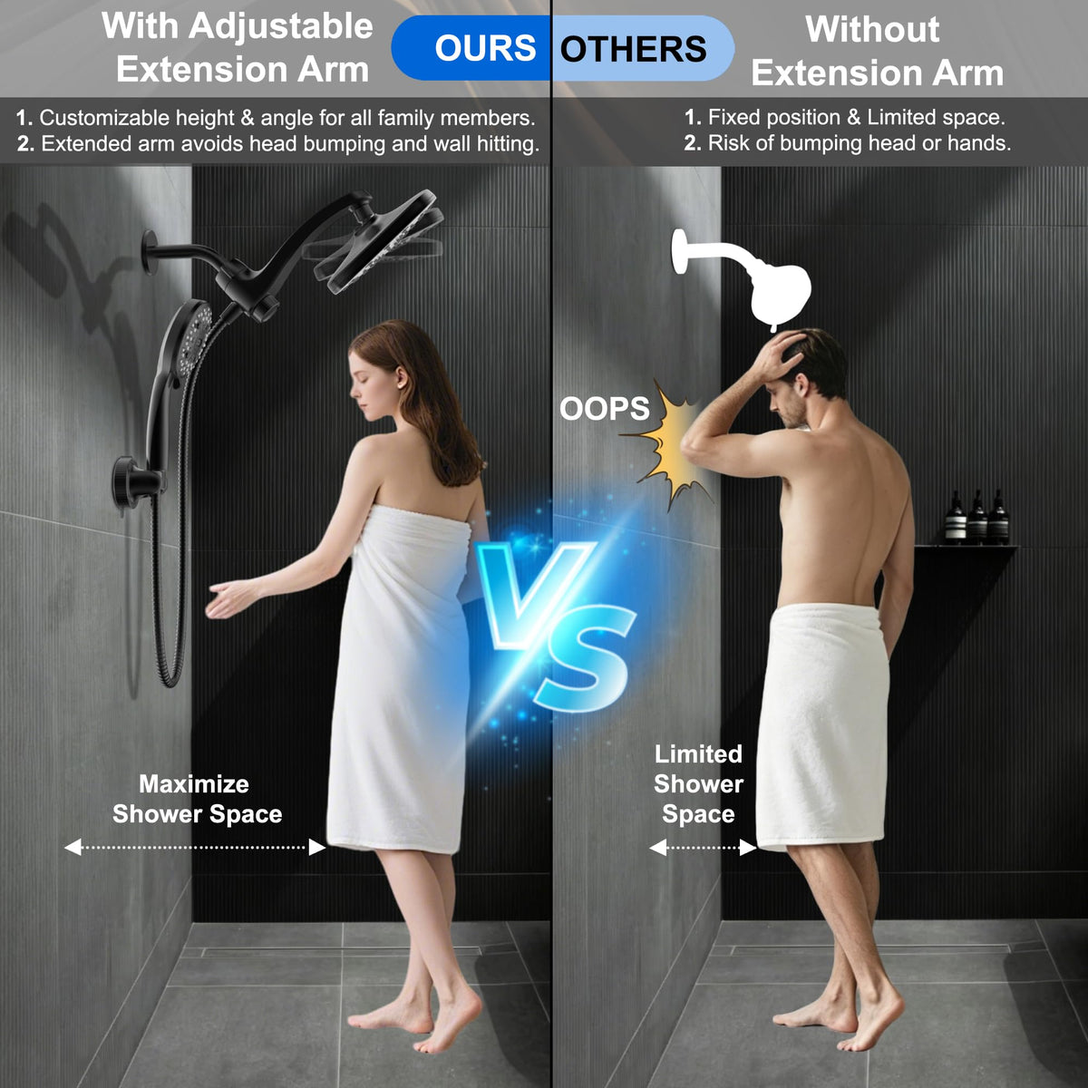 Dual Rainfall Shower Head With 8 (Matte Black)