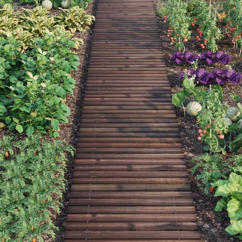 12FT Wooden Garden Parhway Walkway 25" W Oversize Outdoor Roll Out DecorativePatio Path Pavers Flooring Non (Carbonized / 12FT-Straight)