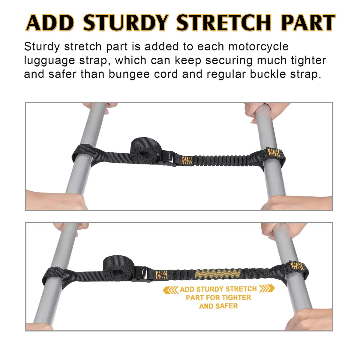 Motorcycle Luggage Straps Stretch Adjustable Straps with Clips for Securing (Black / 0.75"x52"-4pcs)