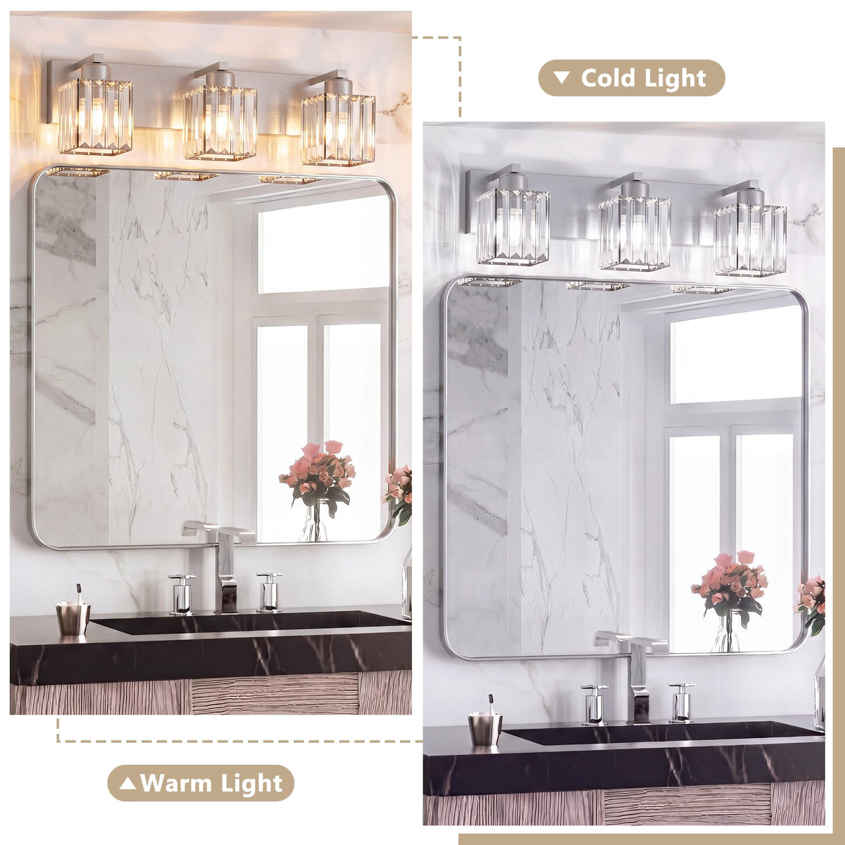 Modern Bathroom Vanity Light (Nickel & Square / 3-Light)