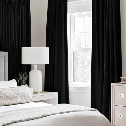 100% Blackout Linen Curtains for Bedroom 52x63 Inches Black (Black / 52"W x 63"L (Pack of 2))