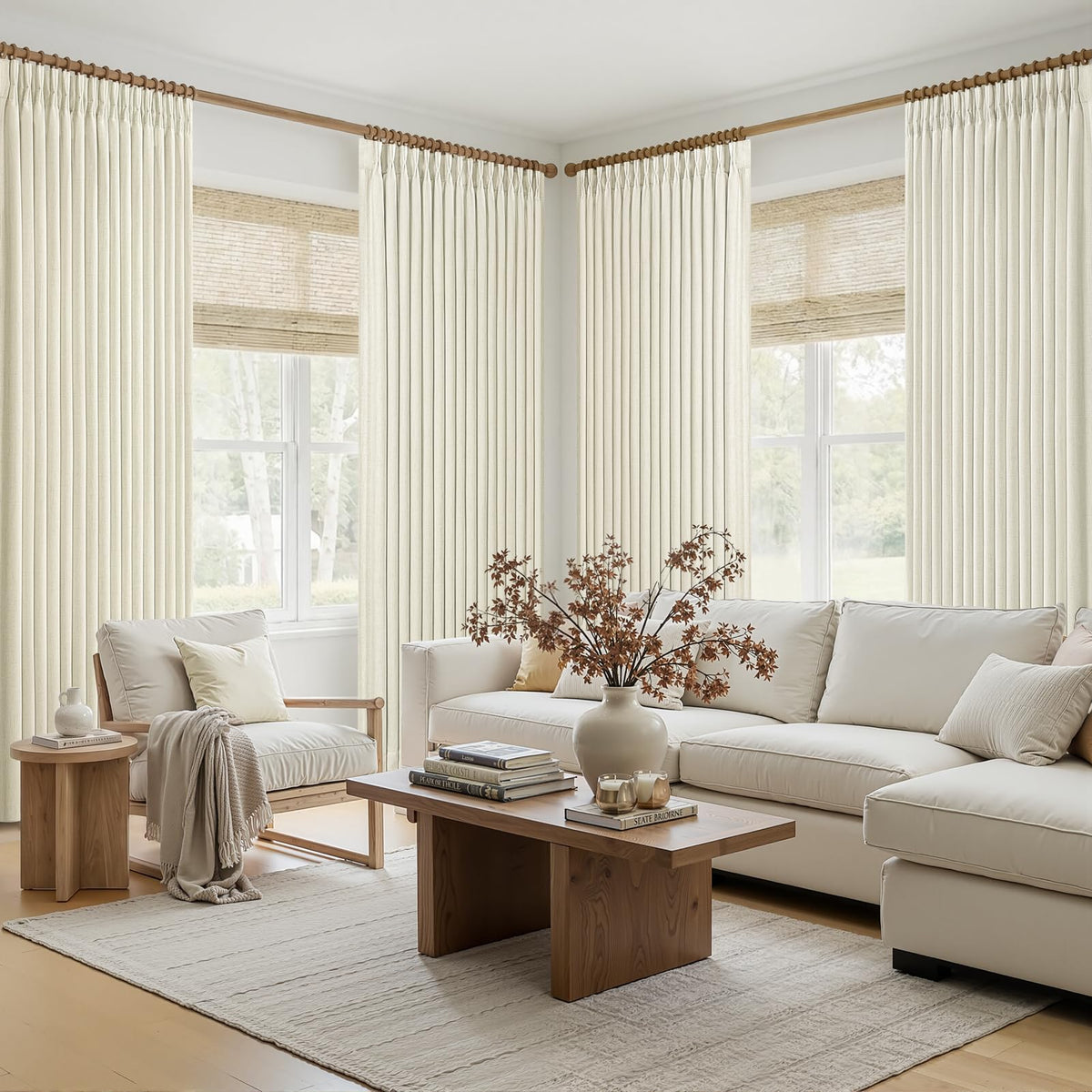 70 Inch Extra Wide Pinch Pleated Blackout Curtains for Living Room 2 Panels (Cream / 70"W x 90"L (Pack of 2))