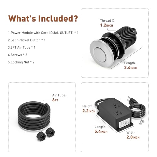 Garbage Disposal Air Switch Kit Dual Outlet (Brushed Stainless Steel)