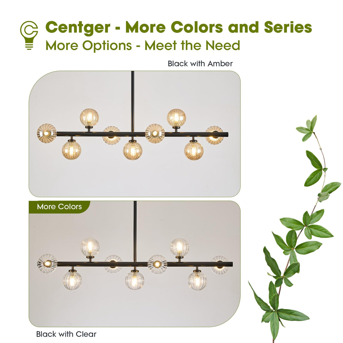 Linear Sputnik Dining Chandelier (Black + Amber / 9-Light 40 Inch)