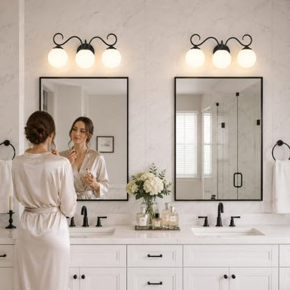 3 Light Bathroom Vanity Light with Milky Globe Glass