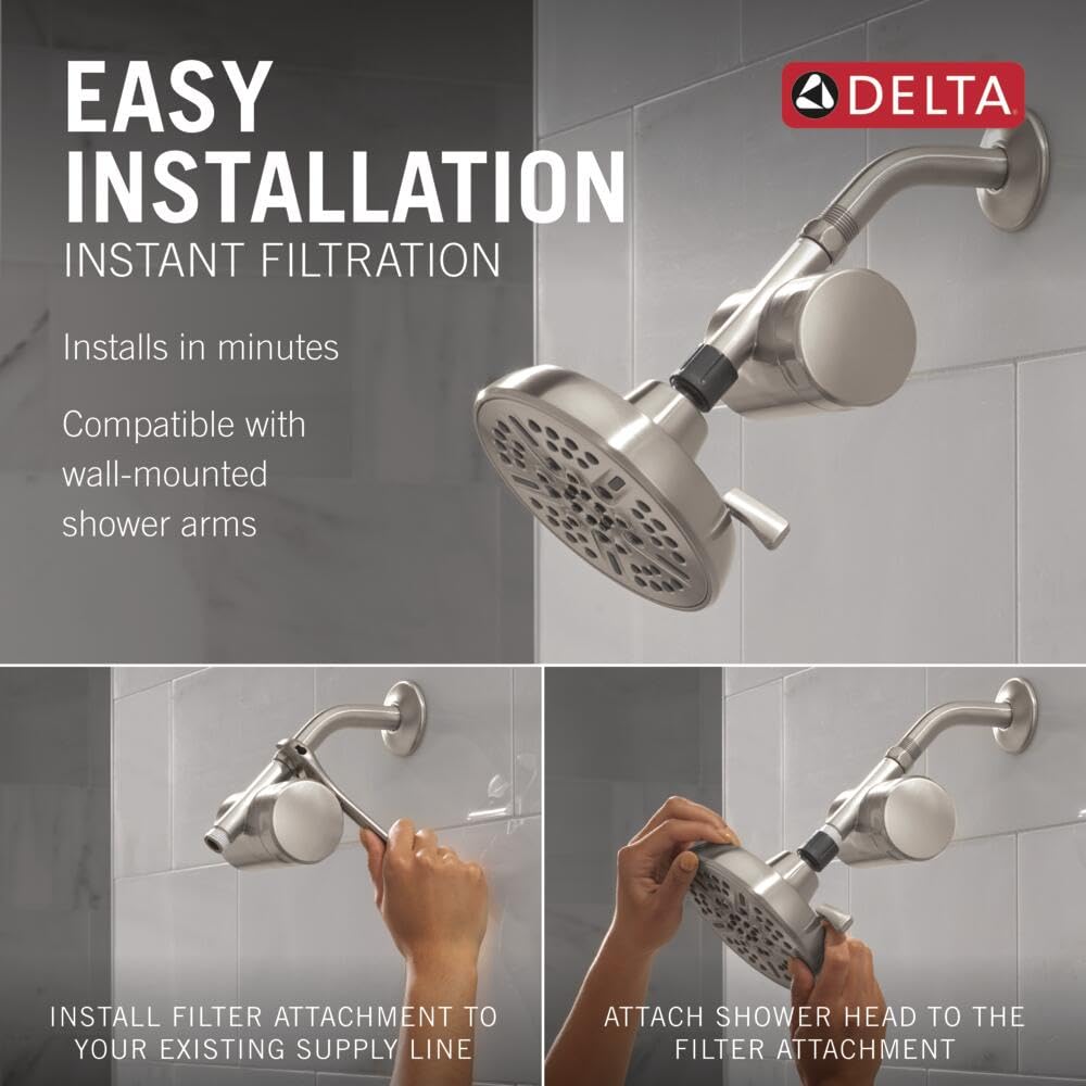8 Setting Shower Head Brushed Nickel with Clarifi Standard Shower Filter Attachment with Filter (Satin Nickel)