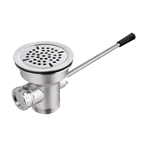 3-1/2" Commercial Sink Drain with Twist Handle, Brass Waste Drain Valve Stopper with Overflow Inlet, Anti-Clog & Leakproof for Restaurant 1/2/3 Compartment Sink