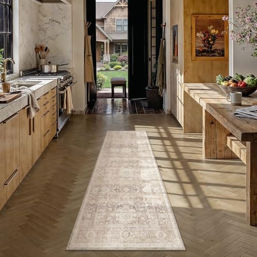 Beige Washable 2x5 Runner Rugs for Hallway Entryway (Retro | Beige / 2' x 5' (Runner))