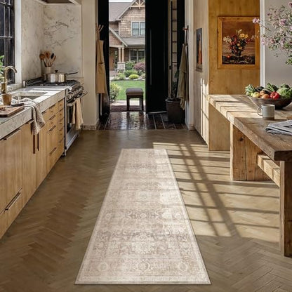 Beige Washable 2x5 Runner Rugs for Hallway Entryway (Retro | Beige / 2' x 5' (Runner))