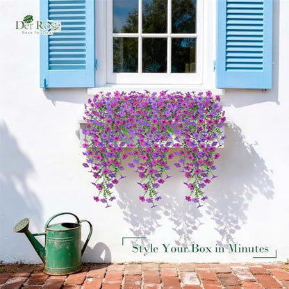4Pcs Artificial Flowers for Outdoors 29.5'' Faux Hanging Flowers for Outdoor Planters (Lavender / Deep Purple)
