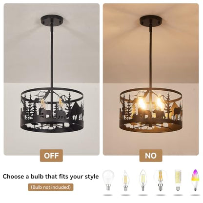 Rustic Deer Bear Cabin Chandelier