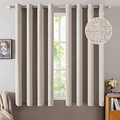 100% Blackout Linen Curtains for Bedroom 52x63 Inches Natural Khaki (Khaki / 52"W x 63"L (Pack of 2))