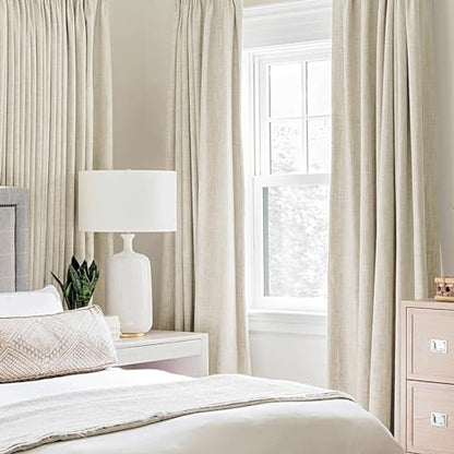 100% Blackout Linen Curtains for Bedroom 52x84 Inches Butter Cream (Butter Cream / 52"W x 84"L (Pack of 2))