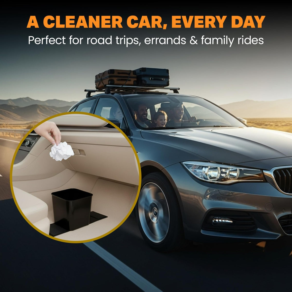 Car Trash Can (Black with Flap / Small)
