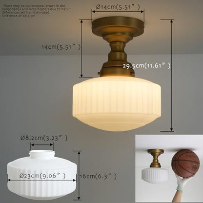 Flush Mount Ceiling Light with 9 Inch Milk Glass Shade