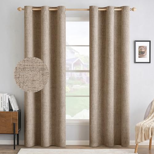 100% Blackout Linen Curtains for Bedroom 42x84 Inches Copper Brown (Copper Brown / 42"W x 84"L (Pack of 2))