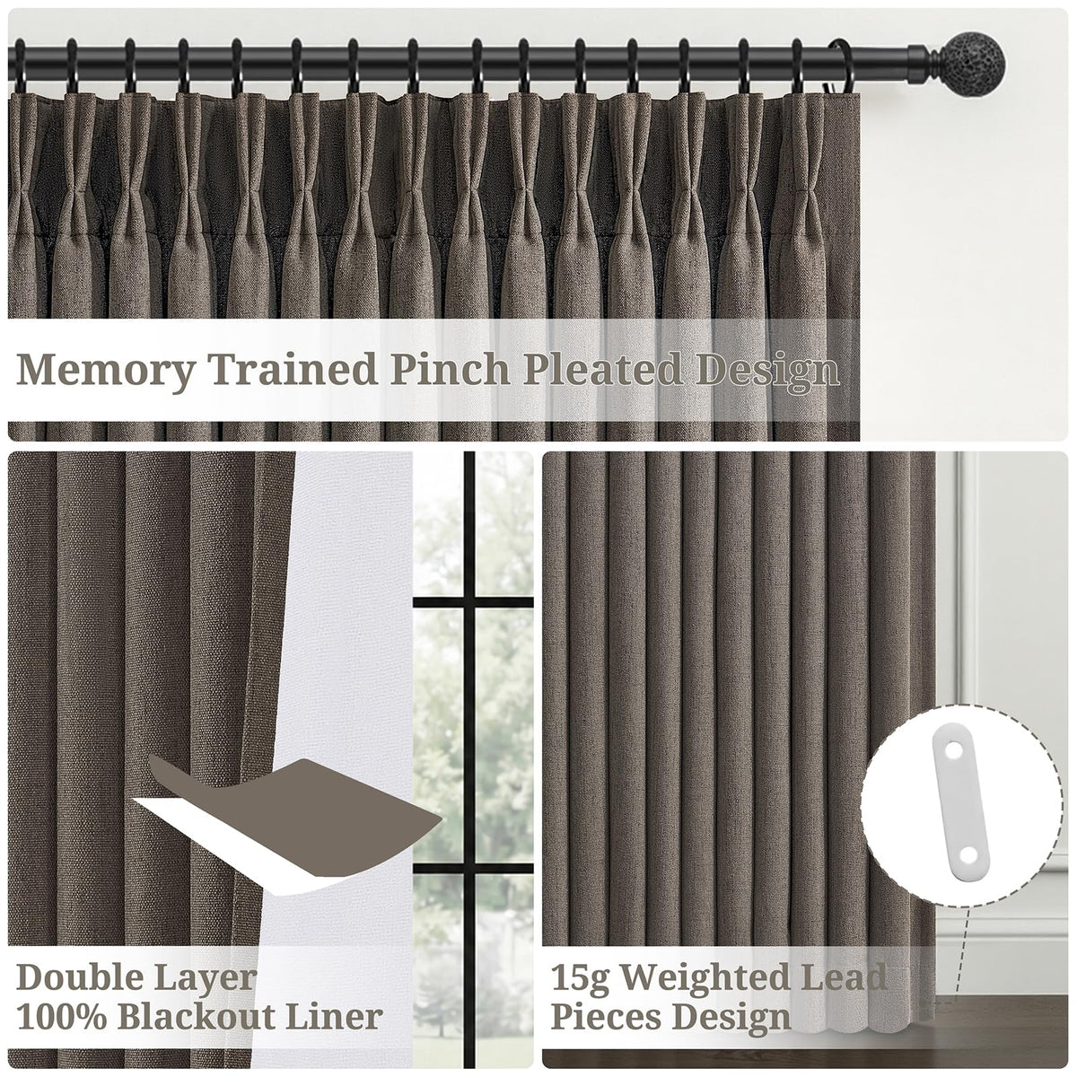 Chocolate Tart Pinch Pleat Blackout Curtains 102 Inch 2 Panels (Chocolatetart / 50"W x 102"L (Pack of 2))