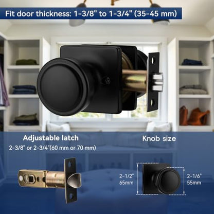 6 Pack Black Door Knobs with Non Locking for Interior Door Use (2-Passage)