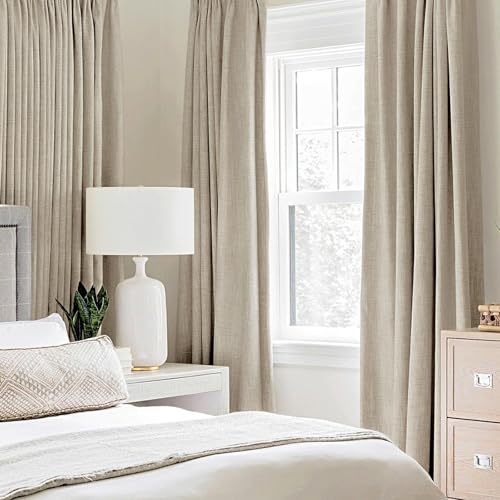 100% Blackout Linen Curtains for Bedroom 52x90 Inches Stone (Stone / 52"W x 90"L (Pack of 2))
