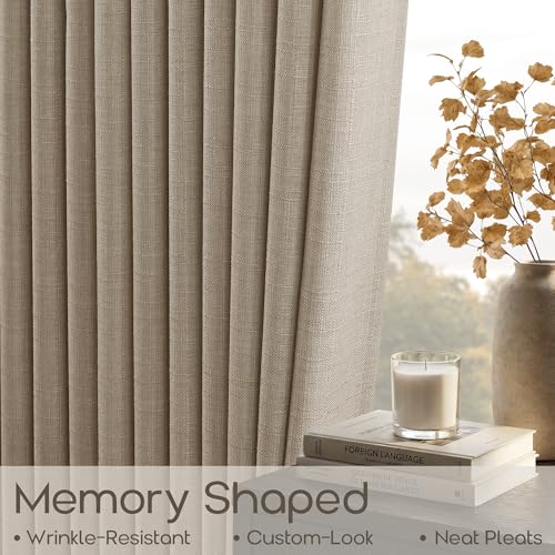 Short Pinch Pleated Linen Country Light Filtering Curtains 40x24 2 Panels (Burlywood Birch / 40"W x 24"L (Pack of 2))