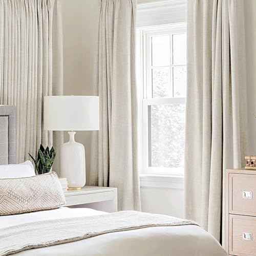 100% Blackout Linen Curtains for Bedroom 52x54 Inches Linen Beige (Linen Beige / 52"W x 54"L (Pack of 2))