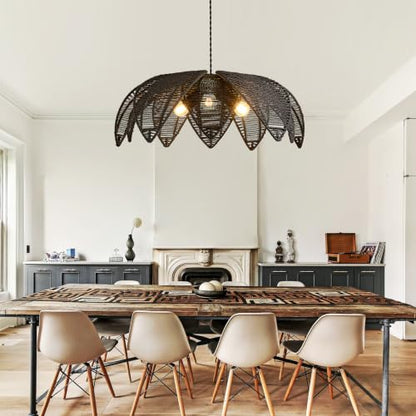 Boho Rattan Chandeliers Light Fixture Hand Woven Wicker Pendant Light Coastal Hanging Pendant Light for Living Dining Room Kitchen Island