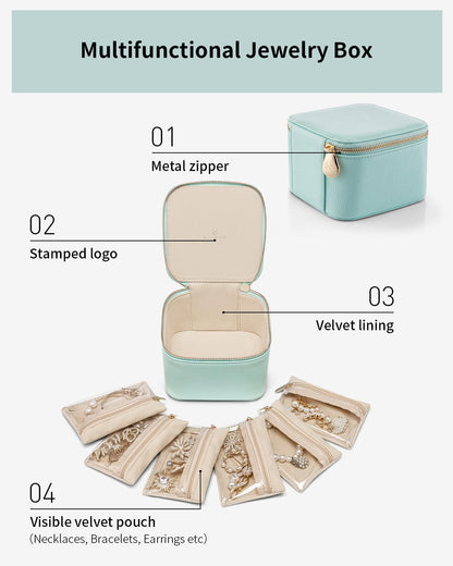 Jewelry Box with 6 Clear Velvet Zipper Pouches (E.6 PCS Lake Blue)