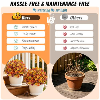 2Pcs Artificial Fall Topiary Ball Flowers for Outdoors (Orange Yellow Brown)