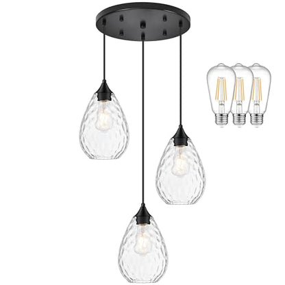 Glass Pendant Lights Kitchen Island 6" Pendant Light Fixtures Hammered Clear Glass Height Adjustable Modern Hanging Pendant Lights for Dining Room
