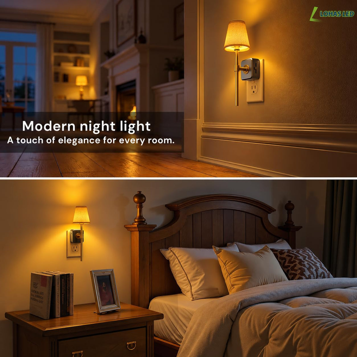 Night Light Premium Fabric Linen Shade Plug in Night Light (Linen Cover Gold-Amber / 1 Pack)