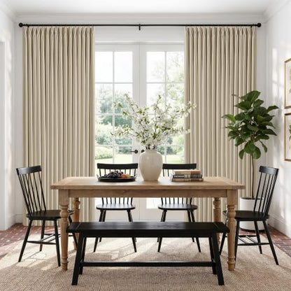 Oatmeal Pleated Linen Blackout 84 Inch Curtains for Bedroom Living Room (Oatmeal / 50"W x 84"L (Pack of 2))