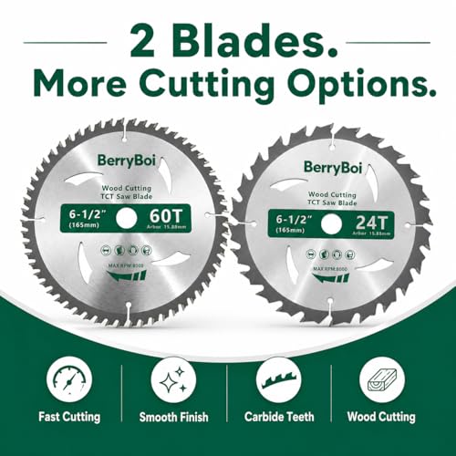 6-1/2" 5-1/2" TCT Circular Saw Blade Set, 24T & 60T,24T & 48T 2 Pack