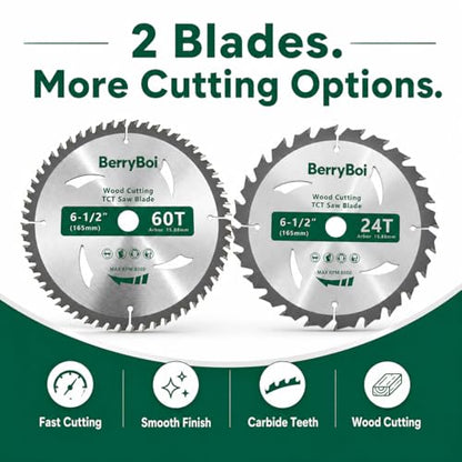 6-1/2" 5-1/2" TCT Circular Saw Blade Set, 24T & 60T,24T & 48T 2 Pack