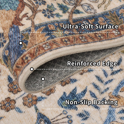 4ft Round Rug Circular Animal Print Area Rug Low Pile Indoor Rug (Beige / 4' (Round))