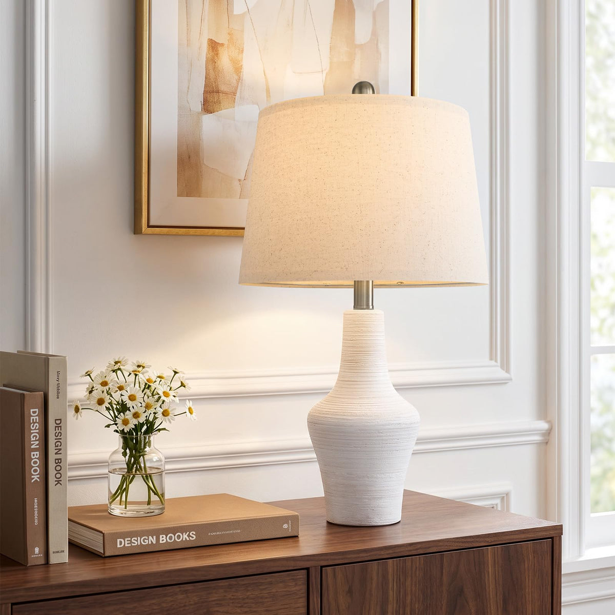 23" Farmhouse Ceramic Table Lamp Modern Bedside Lamps Off (23.25" Single - Off-White)