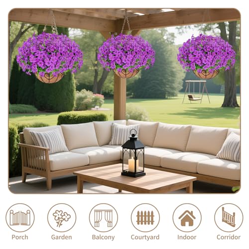 Artificial Hanging Flower for Outdoors (Purple / Hanging Artificial Flower(1 Pcs))