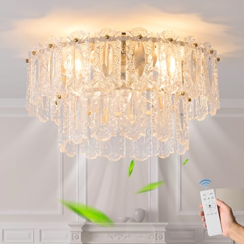 Crystal Caged Ceiling Fan with Light Flush Mount