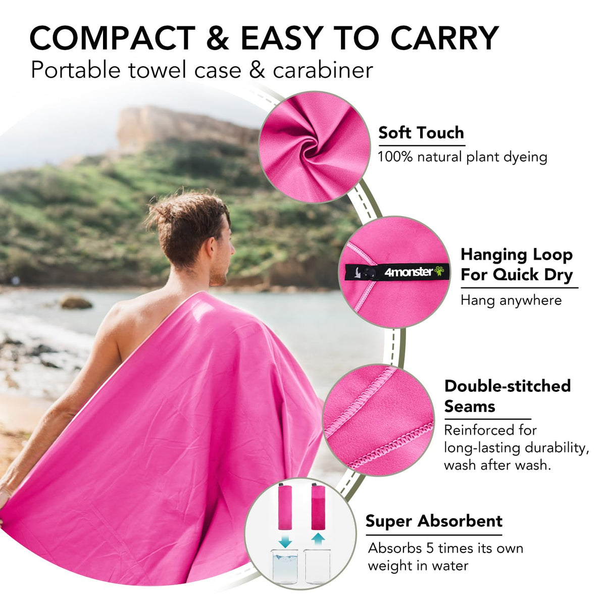 Quick Dry Microfiber Towel (Rose / 71.00" x 35.00")