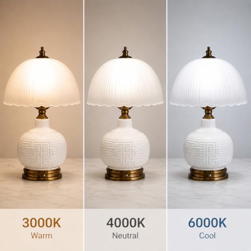16" Vintage White Ceramic Table Lamp for Bedroom (White Ceramic + White Shade（Chinese）)