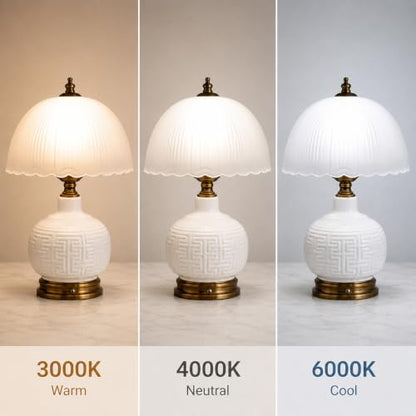 16" Vintage White Ceramic Table Lamp for Bedroom (White Ceramic + White Shade（Chinese）)
